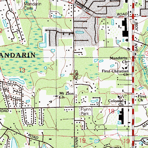 Topographic Map of East Mandarin, FL