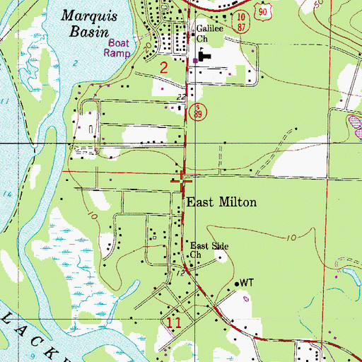 Topographic Map of East Milton, FL
