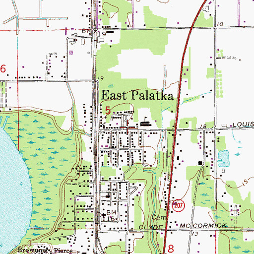 Topographic Map of East Palatka, FL