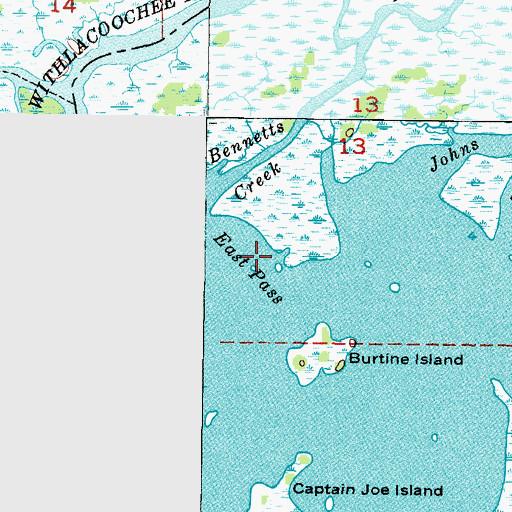 Topographic Map of East Pass, FL