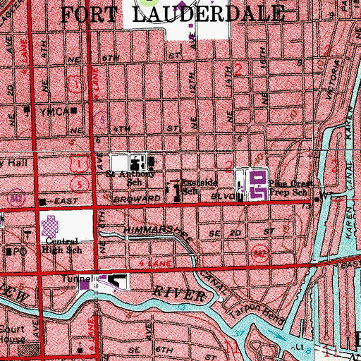 Topographic Map of Eastside School, FL