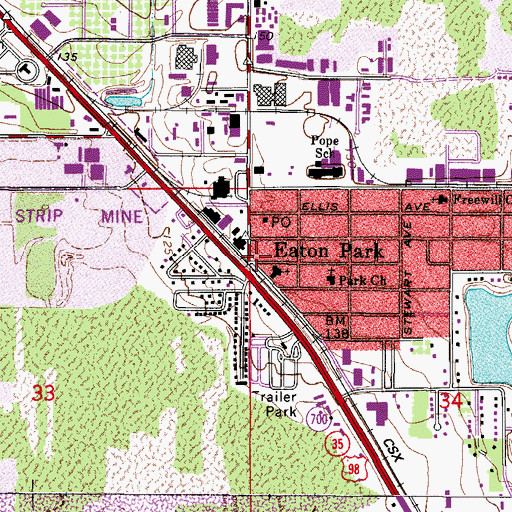 Topographic Map of Eaton Park, FL