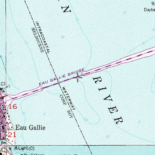 Topographic Map of Eau Gallie Bridge, FL