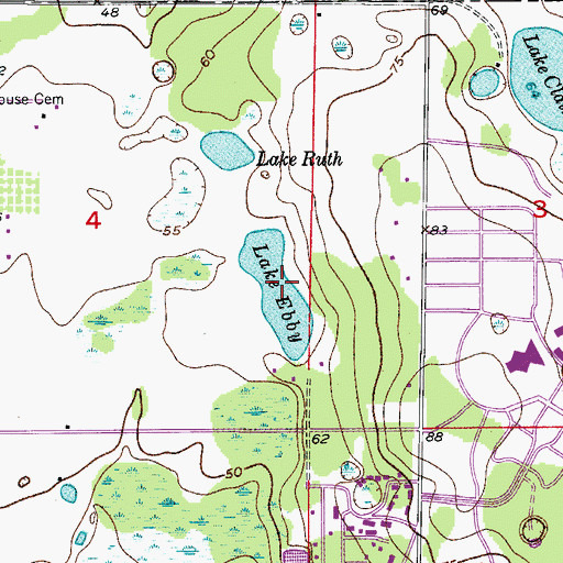 Topographic Map of Lake Ebby, FL