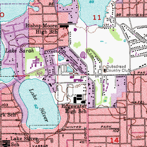 Topographic Map of Edgewater High School, FL