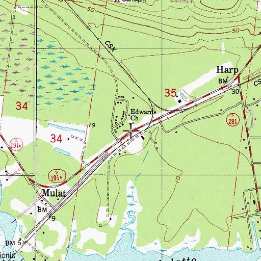 Topographic Map of Edwards Church, FL