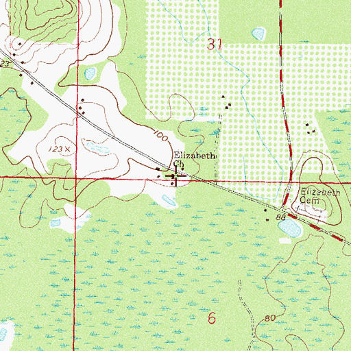 Topographic Map of Elizabeth Church, FL