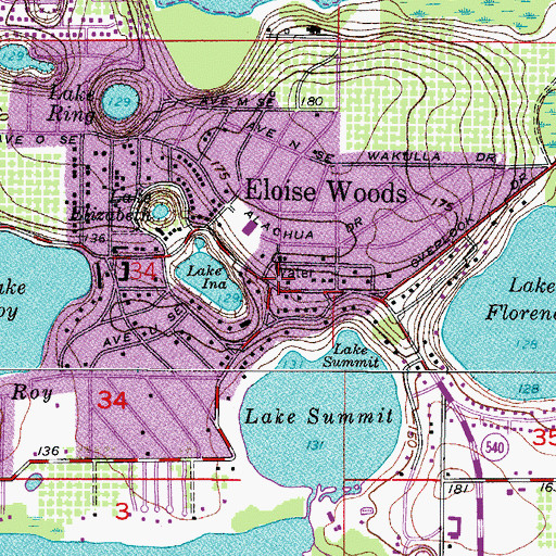 Topographic Map of Eloise Woods, FL