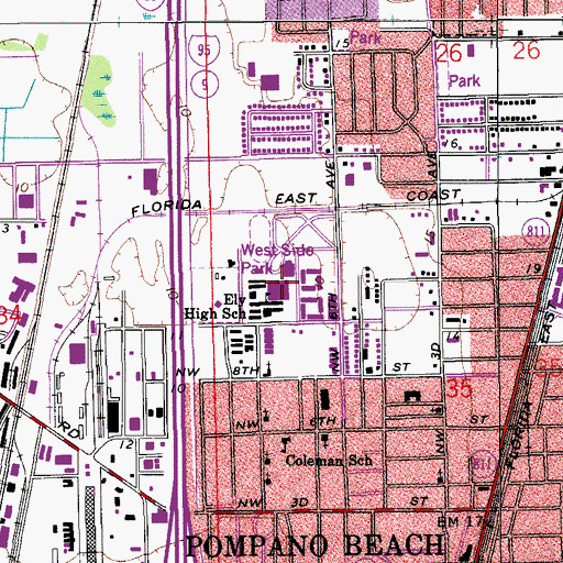 Topographic Map of Blanche Ely High School, FL
