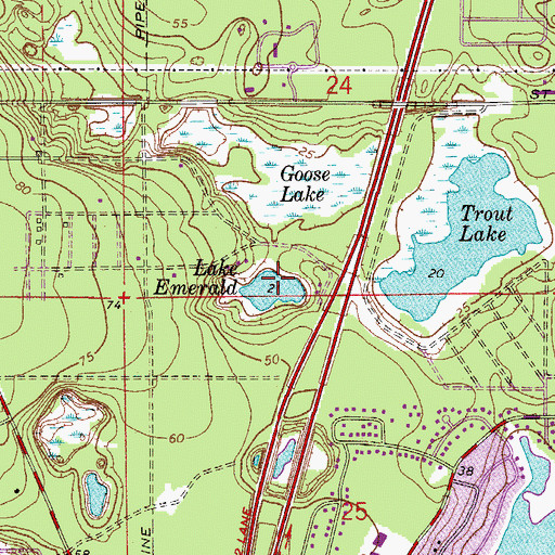 Topographic Map of Lake Emerald, FL