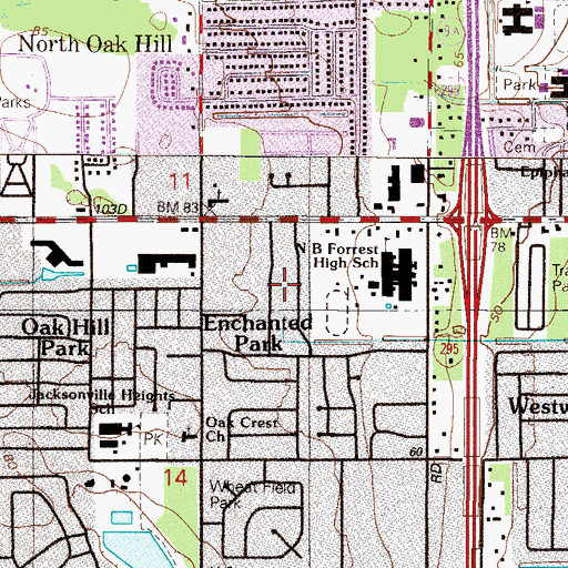 Topographic Map of Enchanted Park, FL