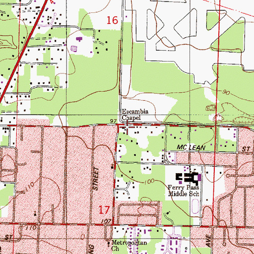 Topographic Map of Escambia Chapel, FL