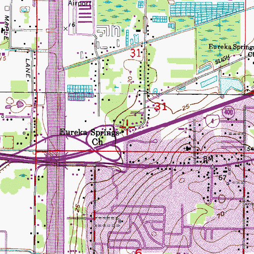 Topographic Map of Eureka Springs Church, FL