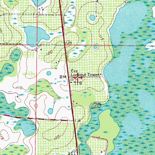 Topographic Map of Eva Lookout Tower, FL
