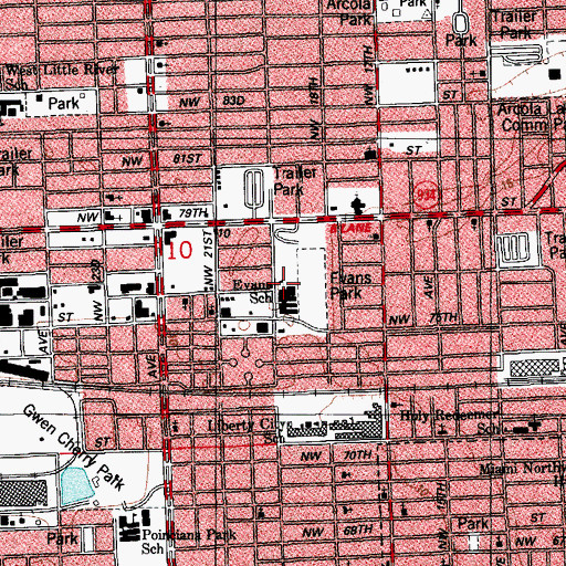 Topographic Map of Lillie C Evans K - 8 Center, FL