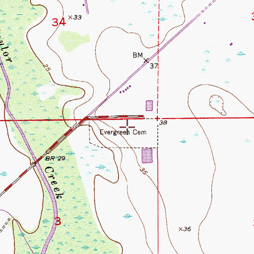 Topographic Map of Evergreen Cemetery, FL