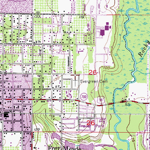 Topographic Map of Evergreen Cemetery, FL