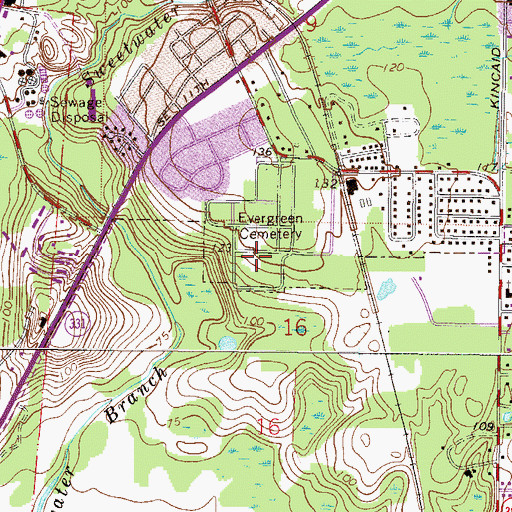 Topographic Map of Evergreen Cemetery, FL