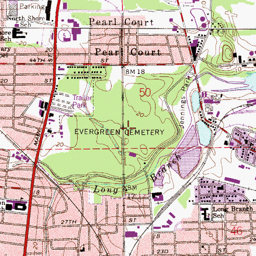 Topographic Map of Evergreen Cemetery, FL