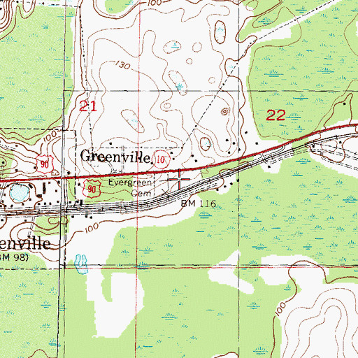 Topographic Map of Evergreen Cemetery, FL