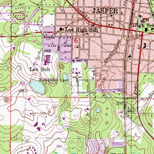 Topographic Map of Evergreen Cemetery, FL