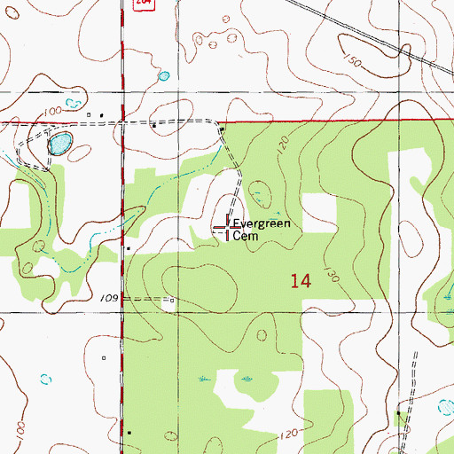 Topographic Map of Evergreen Cemetery, FL