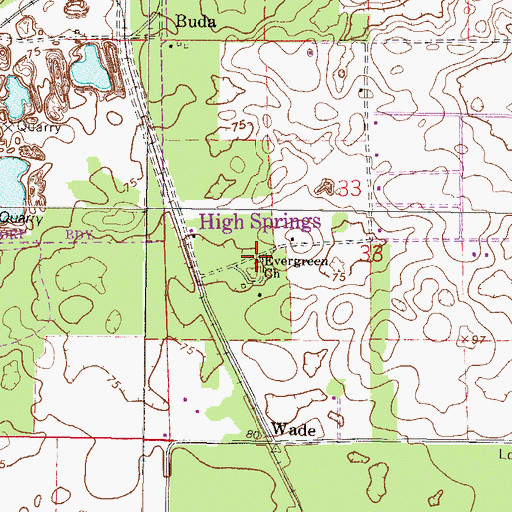 Topographic Map of Evergreen Church (historical), FL
