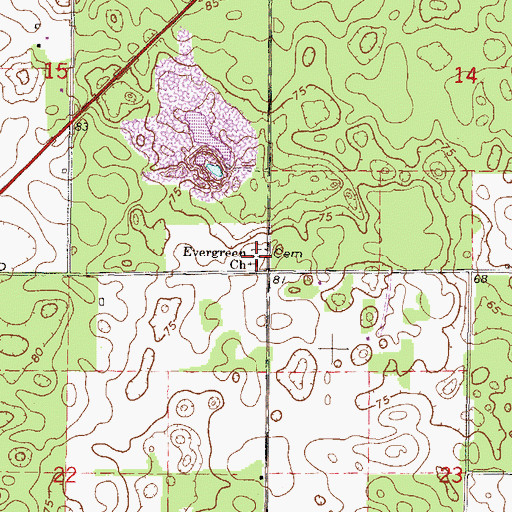 Topographic Map of Evergreen Church, FL