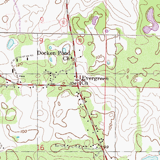 Topographic Map of Evergreen Church, FL