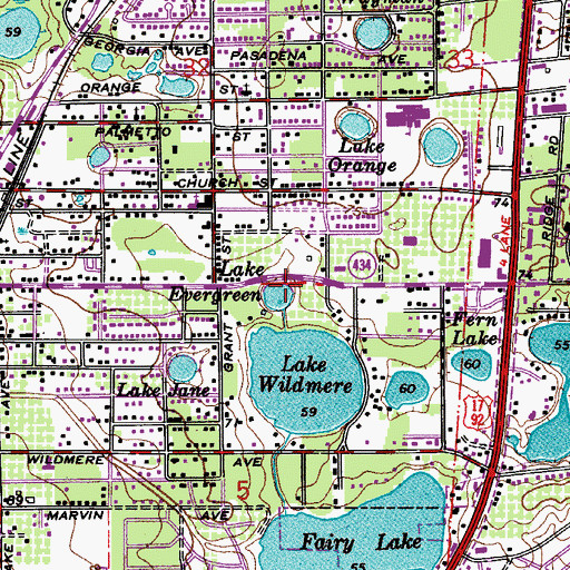 Topographic Map of Lake Evergreen, FL