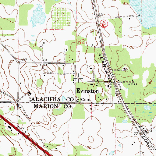 Topographic Map of Evinston, FL