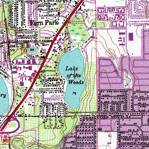 Topographic Map of Lake of the Woods, FL