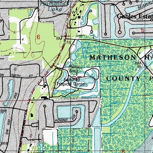 Topographic Map of Fairchild Tropical Garden, FL