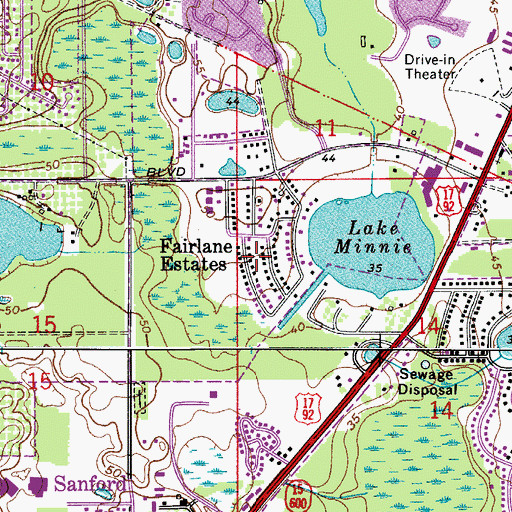 Topographic Map of Fairlane Estates, FL