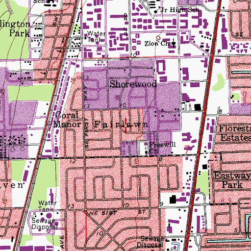 Topographic Map of Fairlawn, FL