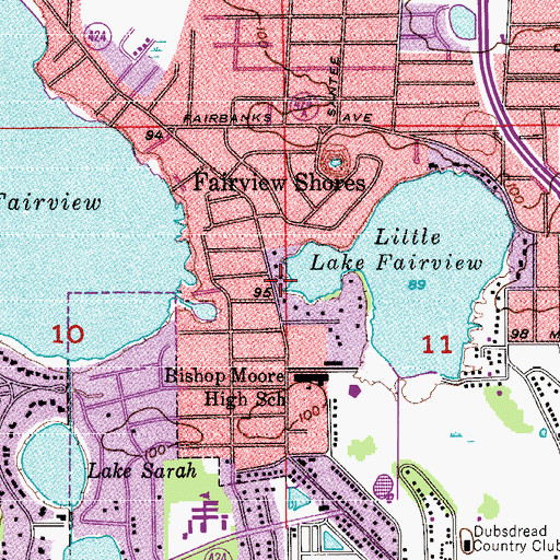 Topographic Map of Fairview Shores, FL