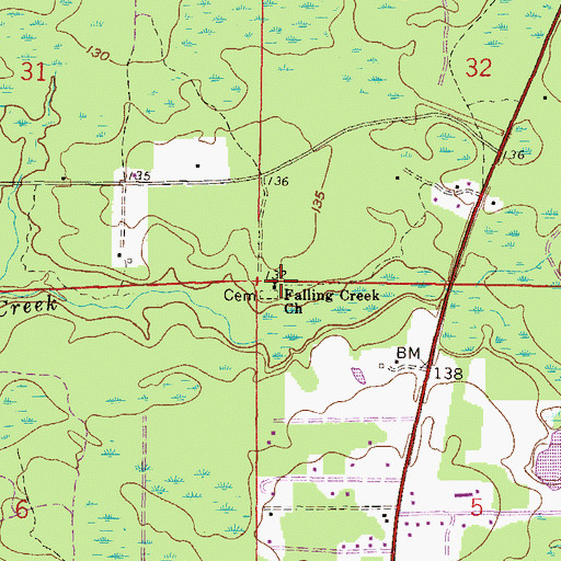 Topographic Map of Falling Creek Church, FL
