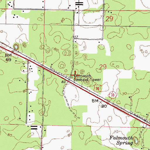 Topographic Map of Falmouth Lookout Tower, FL