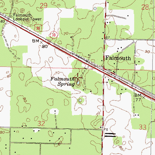 Topographic Map of Falmouth Spring, FL