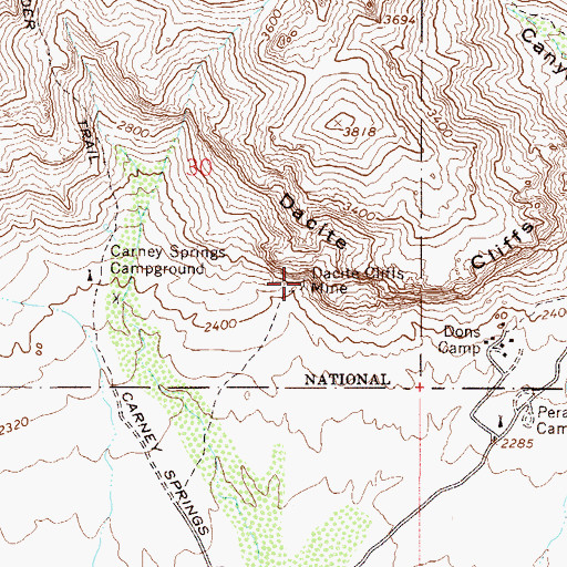 Topographic Map of Dacite Cliffs Mine, AZ