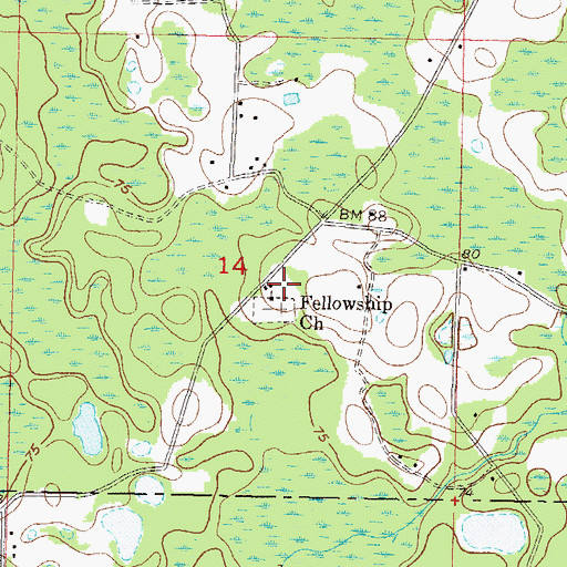 Topographic Map of Fellowship Church, FL