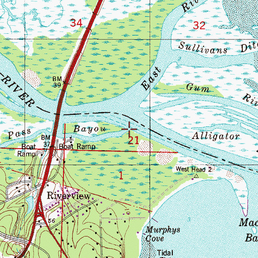 Topographic Map of Ferry Pass Bayou, FL