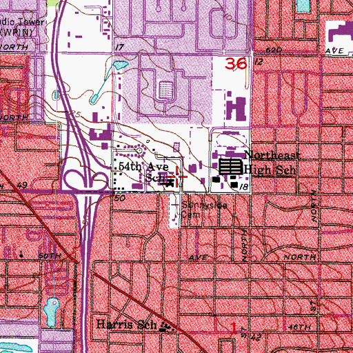 Topographic Map of Fifty-Fourth Avenue School, FL