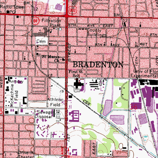 Topographic Map of First Street School, FL
