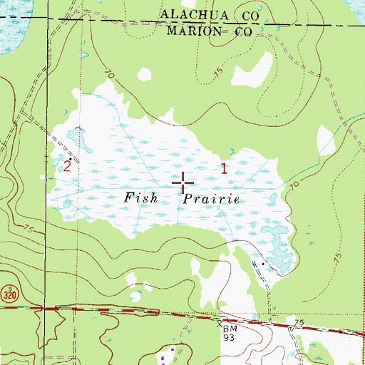 Topographic Map of Fish Prairie, FL