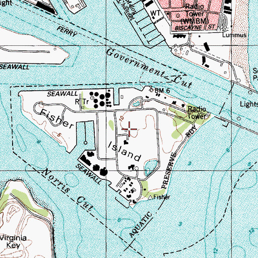 Topographic Map of Fisher Island, FL