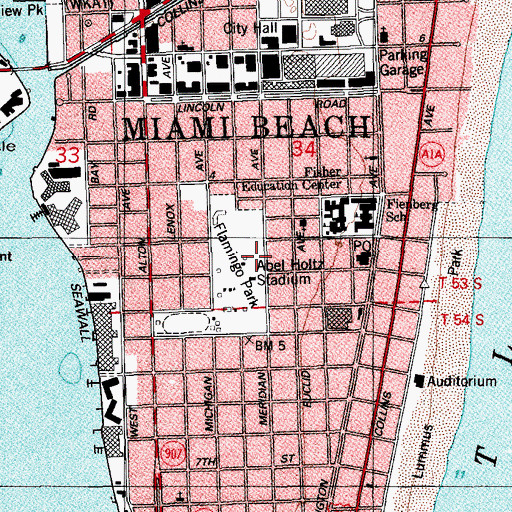 Topographic Map of Flamingo Park, FL