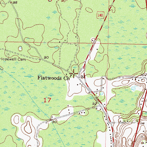 Topographic Map of Flatwoods Church, FL