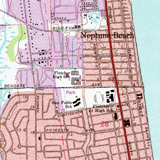 Topographic Map of Duncan U Fletcher High School, FL