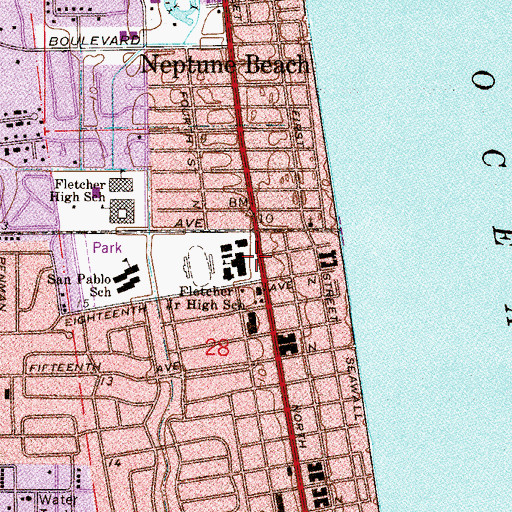 Topographic Map of Duncan U Fletcher Middle School, FL
